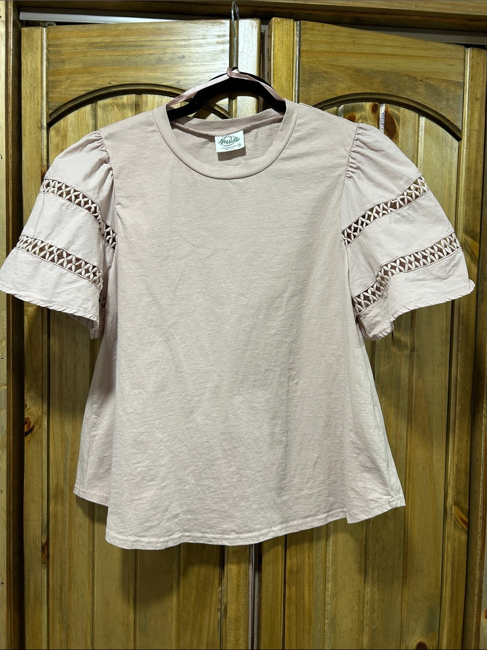 Ava & Viv Light Blush Eyelet-Trim Short Sleeve Tee